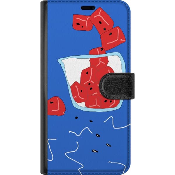 Kompatibel Tegnebogsetui til Apple iPhone 11 Pro Max Abstrakt håndtegnet illustration med røde glaskuber, blå baggrund og dekorative linjer