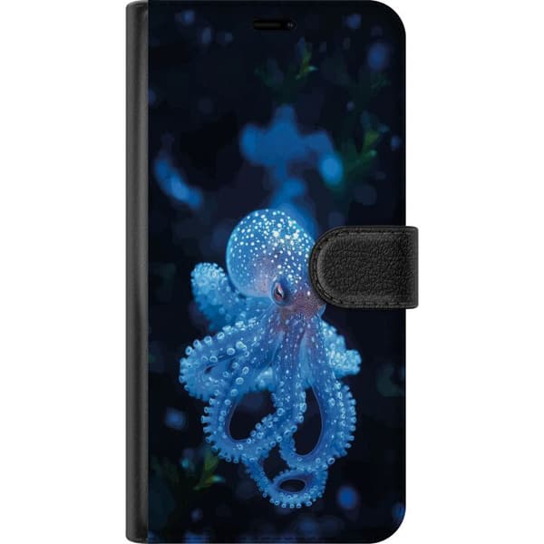 Kompatibel Tegnebogsetui til Apple iPhone 16 Pro Nær billede af en blå blæksprutte