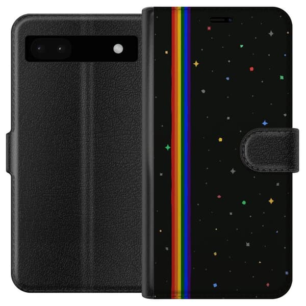 Kompatibel Tegnebogsetui til Google Pixel 6a Farverige regnbuestriber og små stjerner i et elegant rumdesign