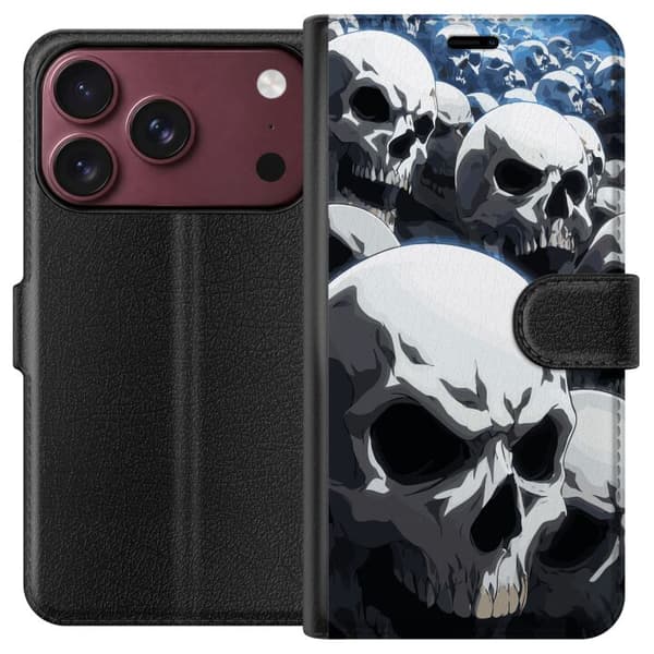 Kompatibel Tegnebogsetui til Apple iPhone 18 Pro Dramatisk illustration med tæt samlede kranier i blå, grå og sorte nuancer
