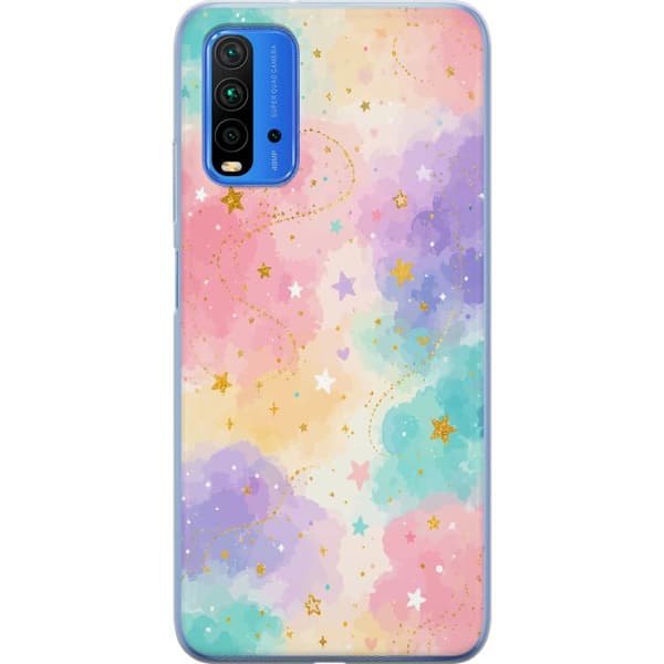 Kompatibelt Mobildeksel til Xiaomi Redmi Note 9 4G Pastellmoln med guldstjärnor