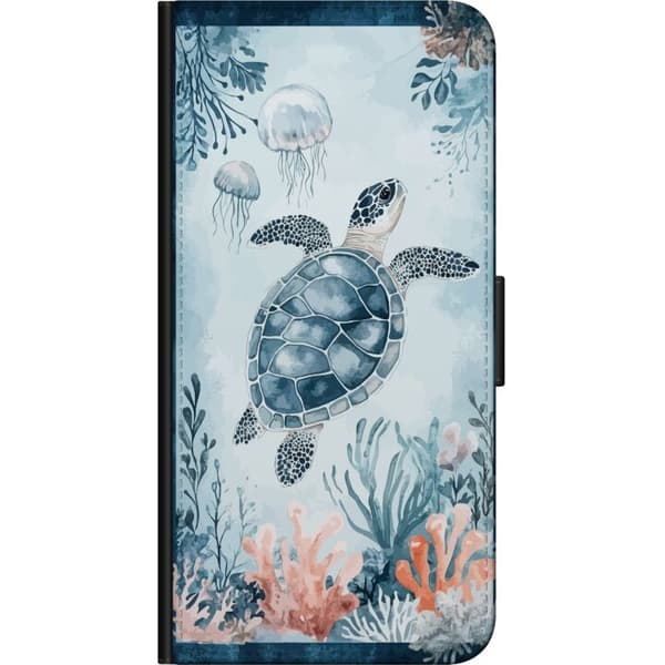 Kompatibel Tegnebogsetui til OnePlus 8 Illustration af havskildpadde og undervandsmiljø i harmoniske blå nuancer