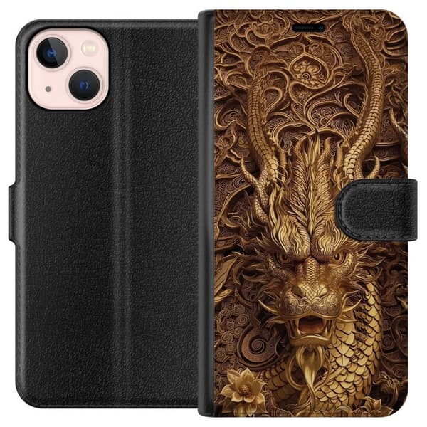 Kompatibelt Lommeboketui til Apple iPhone 13 Elegant dragemotiv i gull