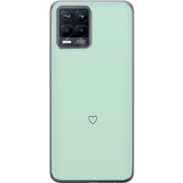 Kompatibel Mobilcover til Realme 8 Enkel sort hjertekontur centreret mod mintgrøn baggrund