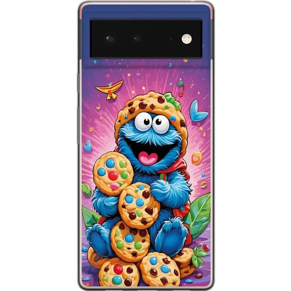 Kompatibelt Mobildeksel til Google Pixel 6 Søtt Cookie Monster motiv med kjeks