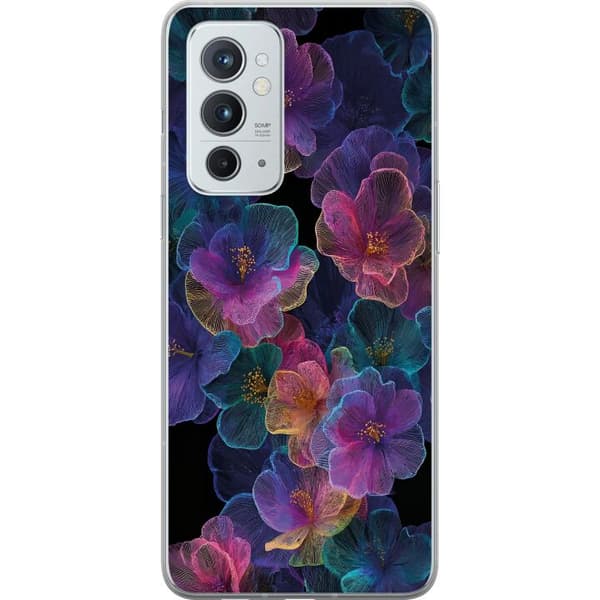 Kompatibelt Mobildeksel til OnePlus 9RT 5G Elegant blomstermønster med mørk bakgrunn