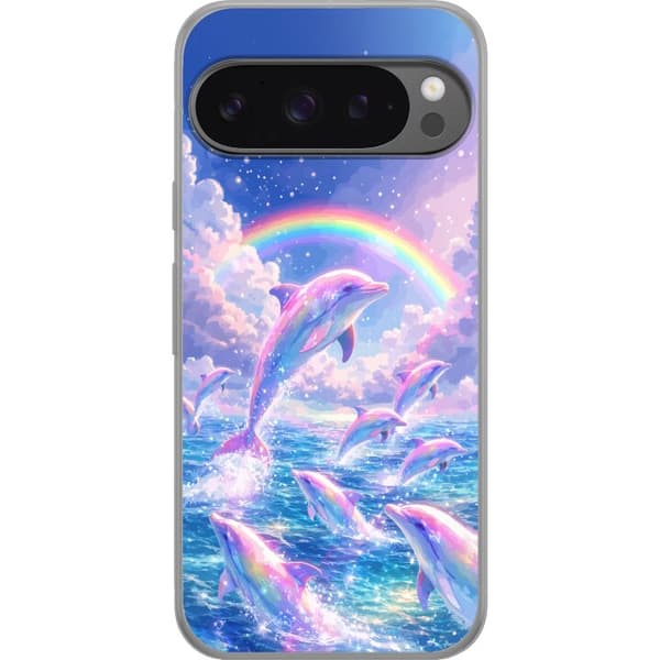 Kompatibelt Mobildeksel til Google Pixel 9 Pro XL Glittrande regnbågsdelfiner