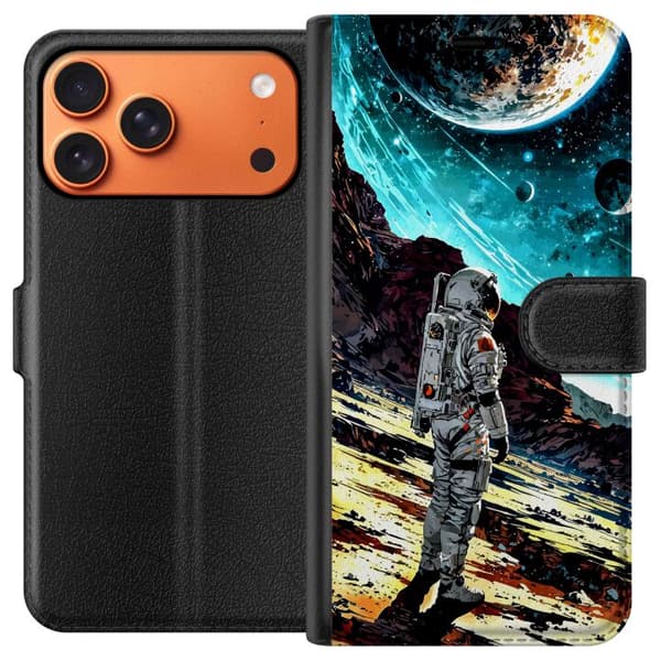 Kompatibelt Lommeboketui til Apple iPhone 17 Pro Max Astronaut i et dramatisk romlandskap med store planeter