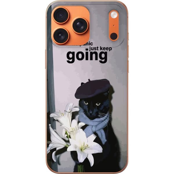 Kompatibelt Mobildeksel til Apple iPhone 18 Pro Max Svart katt med blommor och citat