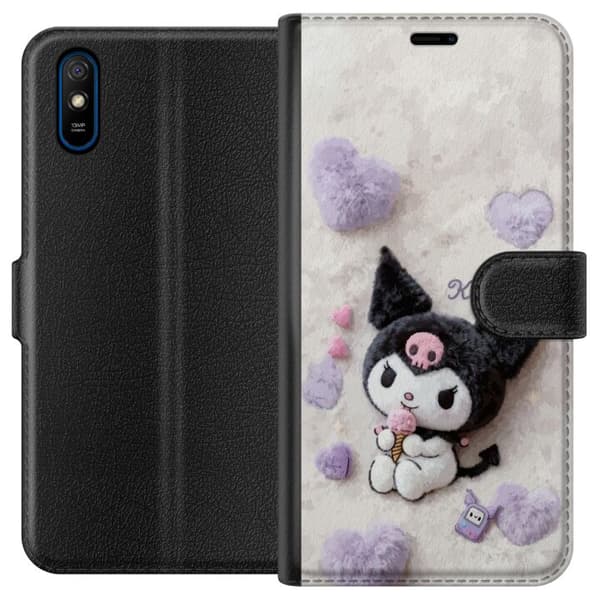 Kompatibel Tegnebogsetui til Xiaomi Redmi 9A Sød sort-hvid figur med lyserød is og bløde hjerter