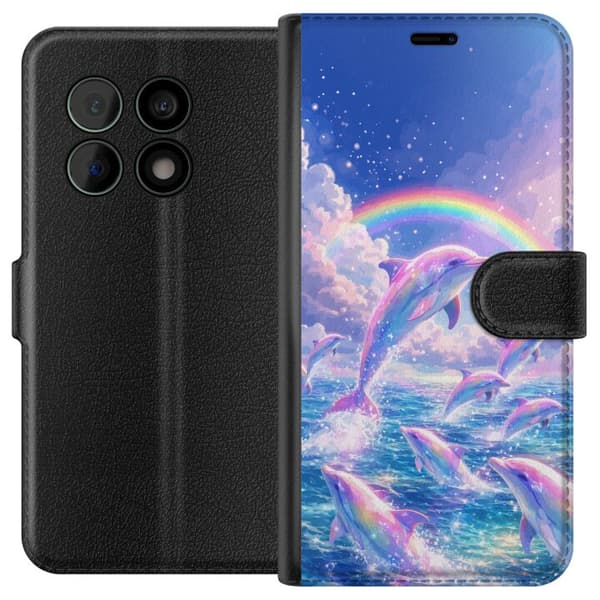 Kompatibel Tegnebogsetui til OnePlus 10 Pro Glittrande regnbågsdelfiner