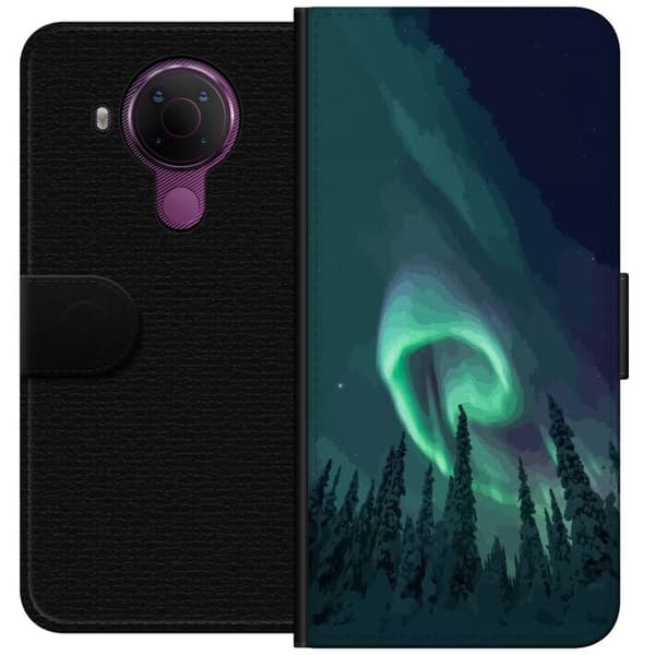 Kompatibelt Lommeboketui til Nokia 5.4 Norrsken över vinterlandskap