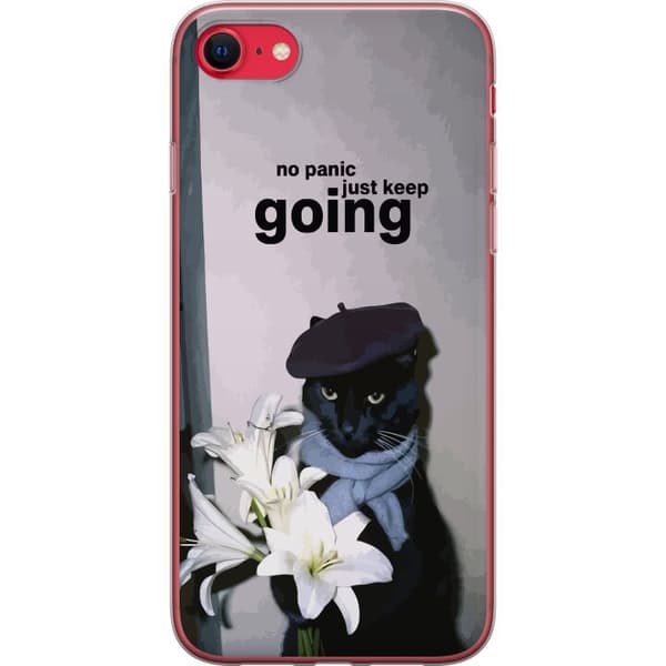 Kompatibelt Mobilskal till Apple iPhone 7 Svart katt med blommor och citat