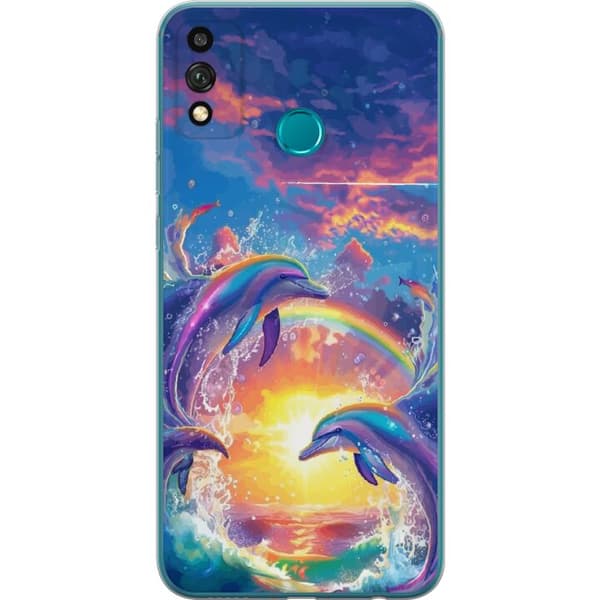 Kompatibelt Mobildeksel til Honor 9X Lite Delfiner i regnbågssolnedgång