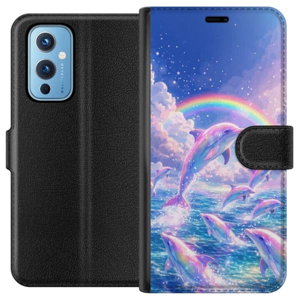 Kompatibelt Plånboksfodral till OnePlus 9 Glittrande regnbågsdelfiner