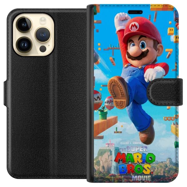 Kompatibel Tegnebogsetui til Apple iPhone 14 Pro Max Dynamisk spilmotiv med Mario og ikoniske platforme