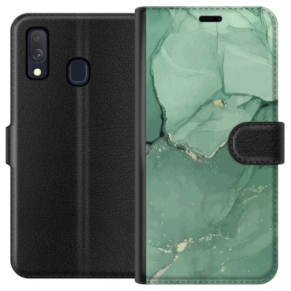 Kompatibelt Plånboksfodral till Samsung Galaxy A40 Grön marmor