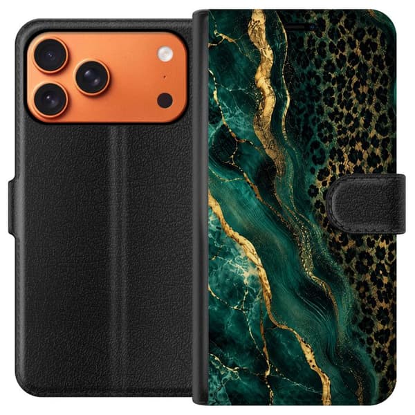 Kompatibelt Lommeboketui til Apple iPhone 17 Pro Max Smaragdleopard