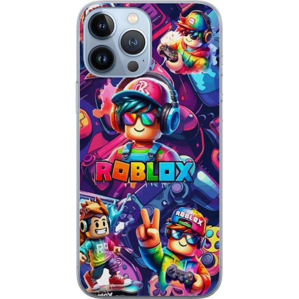 Kompatibelt Mobildeksel til Apple iPhone 13 Pro Max Fargerik spillillustrasjon med flere Roblox-karakterer og neonlys