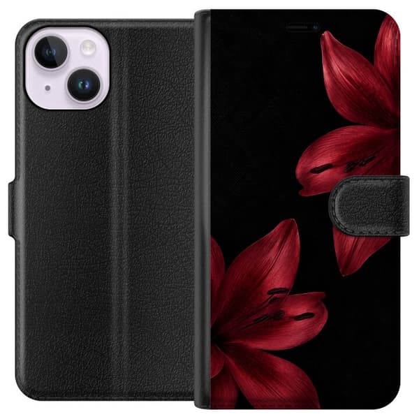 Kompatibelt Plånboksfodral till Apple iPhone 14 Red Lily Noir