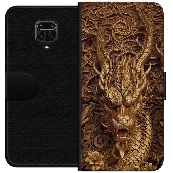 Kompatibelt Lommeboketui til Xiaomi Redmi Note 9S Elegant dragemotiv i gull