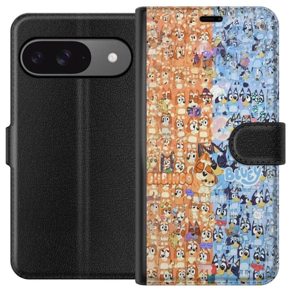 Kompatibel Tegnebogsetui til Google Pixel 9 Pro Tecknat Bluey-kollage for børn
