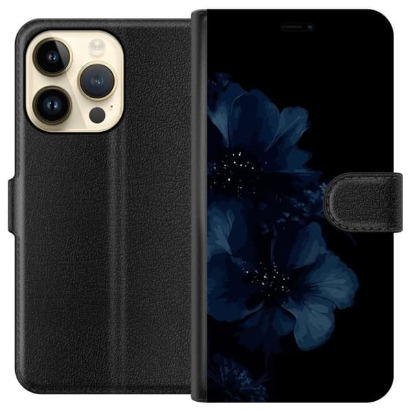 Kompatibelt Lommeboketui til Apple iPhone 15 Pro Mörkblå blommor