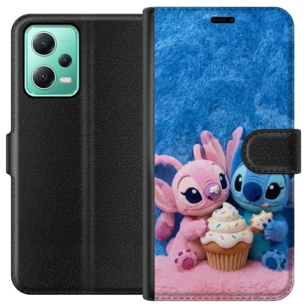 Kompatibel Tegnebogsetui til Xiaomi Redmi Note 12 Søde blå og lyserøde figurer med stor cupcake og krymmel