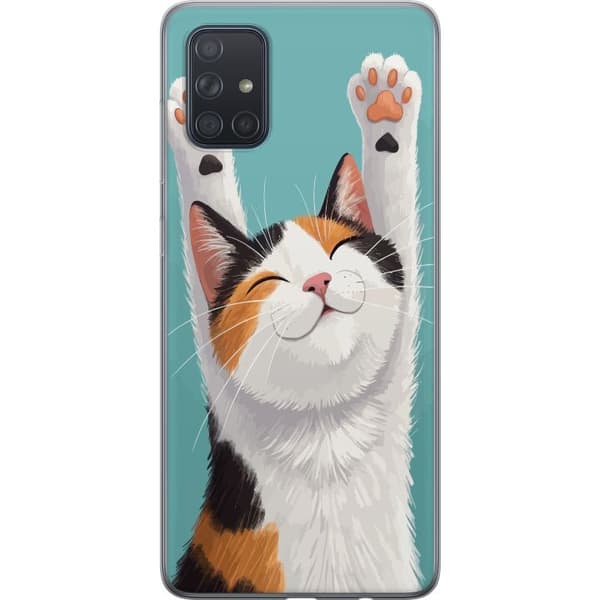 Kompatibelt Mobildeksel til Samsung Galaxy A71 Glad trefärgad katt