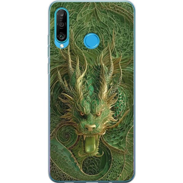 Kompatibelt Mobildeksel til Huawei P30 lite Nærbilde av en kraftig fantasidrake
