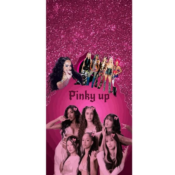 Kompatibel Tegnebogsetui til Apple iPhone 13 Pro Rosa KATSEYE-collage med glitrende detaljer, rosetter og typografiske elementer