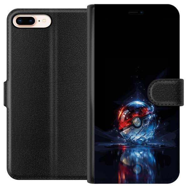 Kompatibelt Lommeboketui til Apple iPhone 8 Plus Pokéball med refleksjon og blå vann effekter