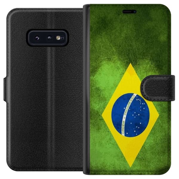 Kompatibelt Lommeboketui til Samsung Galaxy S10e Brasiliansk flagg med rustikk tekstur