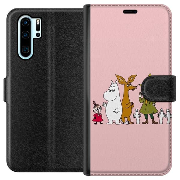 Kompatibel Tegnebogsetui til Huawei P30 Pro Flere figurer sammen på lyserød baggrund
