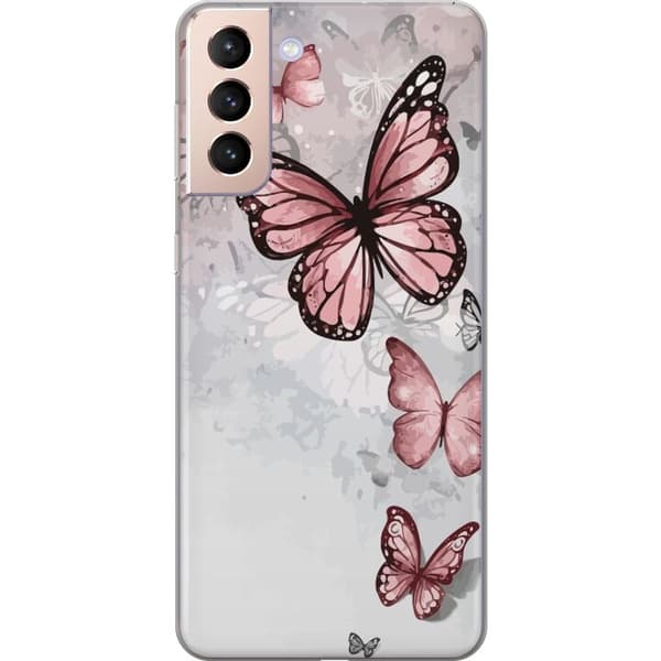 Kompatibelt Mobildeksel til Samsung Galaxy S21 rosa sommerfugler