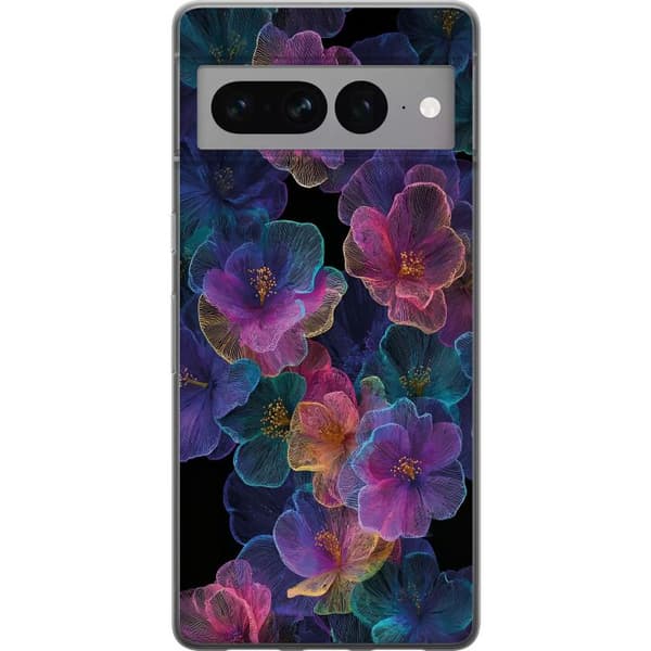 Kompatibelt Mobildeksel til Google Pixel 7 Pro Elegant blomstermønster med mørk bakgrunn