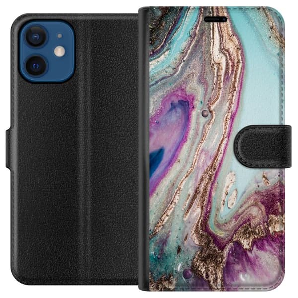 Kompatibel Tegnebogsetui til Apple iPhone 12 mini Lila marmor