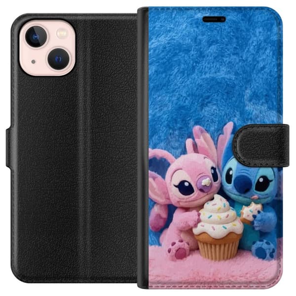 Kompatibel Tegnebogsetui til Apple iPhone 13 Søde blå og lyserøde figurer med stor cupcake og krymmel