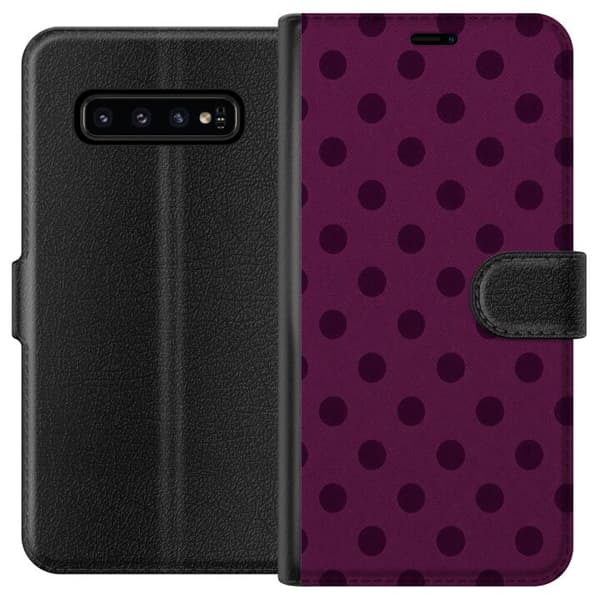 Kompatibelt Plånboksfodral till Samsung Galaxy S10 Plum Dots