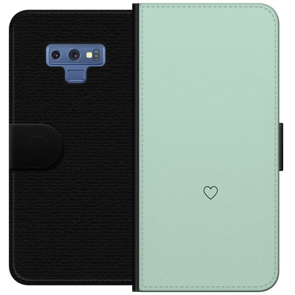 Kompatibel Tegnebogsetui til Samsung Galaxy Note9 Enkel sort hjertekontur centreret mod mintgrøn baggrund