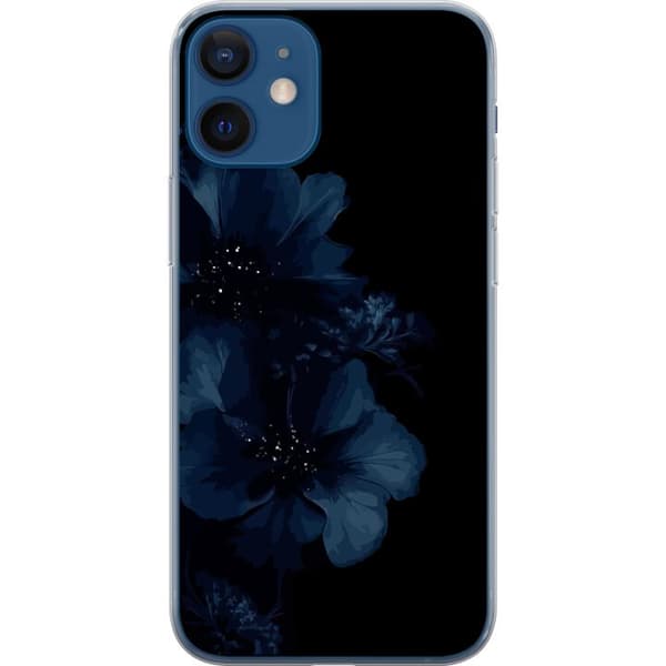 Kompatibelt Mobildeksel til Apple iPhone 12 mini Mörkblå blommor