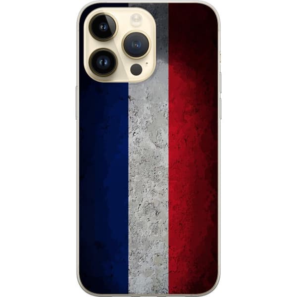 Kompatibelt Mobildeksel til Apple iPhone 14 Pro Max Fransk flagg med rustikk betongstruktur
