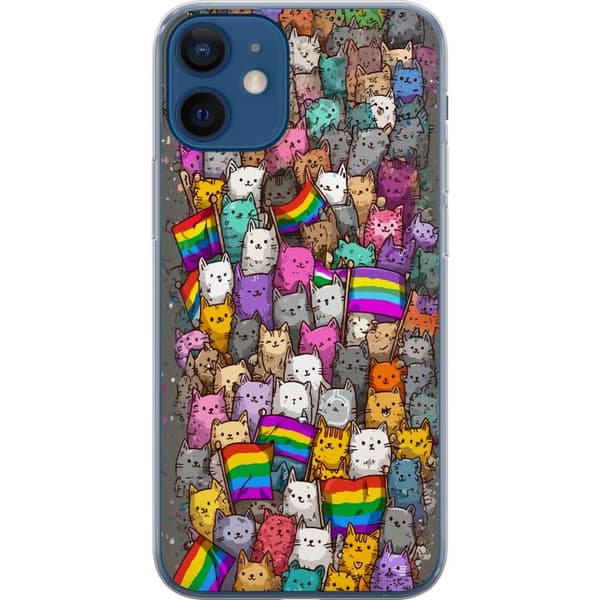 Kompatibelt Mobildeksel til Apple iPhone 12 mini Illustrerte katter med prideflagg i fargerik samling