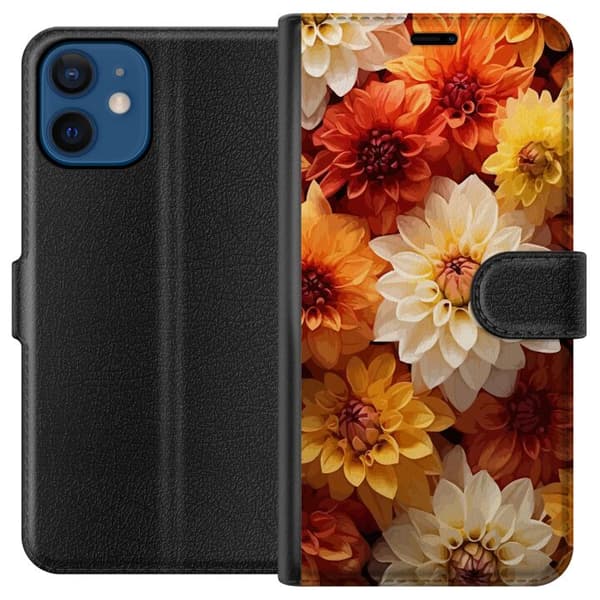 Kompatibel Tegnebogsetui til Apple iPhone 12 mini Orange Blomster