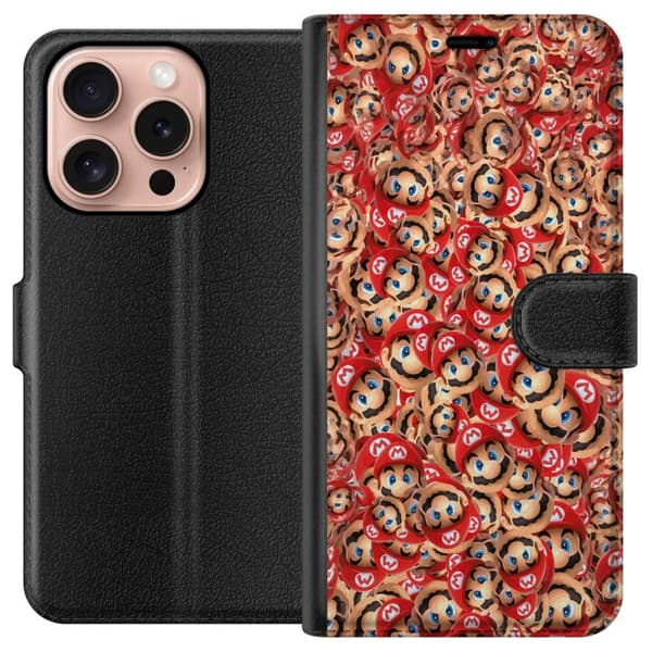 Kompatibel Tegnebogsetui til Apple iPhone 16 Pro Farverig Super Mario-mønster