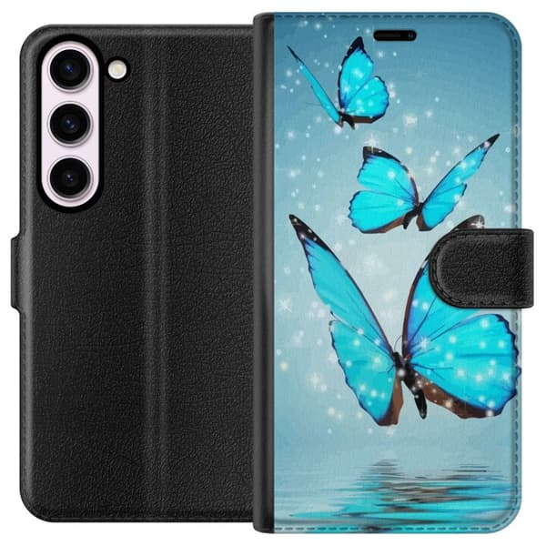Kompatibel Tegnebogsetui til Samsung Galaxy S23 Glitrende Sommerfugle