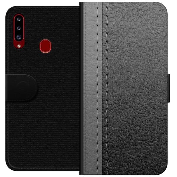 Kompatibelt Plånboksfodral till Samsung Galaxy A20s Black & Grey Leather