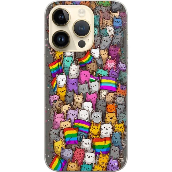 Kompatibelt Mobildeksel til Apple iPhone 15 Pro Illustrerte katter med prideflagg i fargerik samling