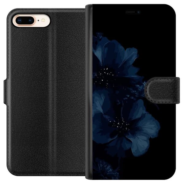 Kompatibelt Lommeboketui til Apple iPhone 7 Plus Mörkblå blommor