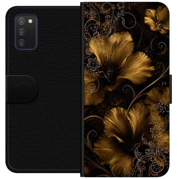 Kompatibel Tegnebogsetui til Samsung Galaxy A03s Gylden blomstring